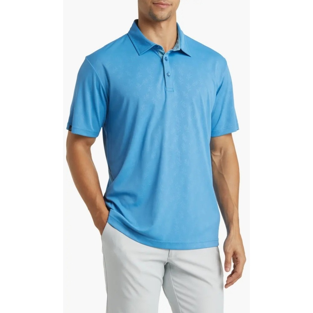 Swannies Men's Barrett Golf Polo Botanical Print Stretch Blue Size M NEW! $68
